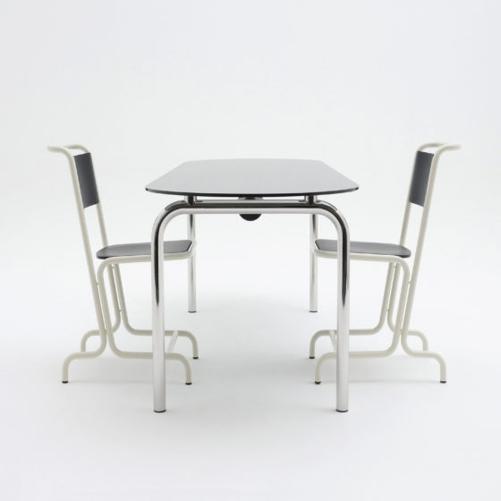 AtelierHaussmann-lászló chair in  white_Table Piombino basso chrom