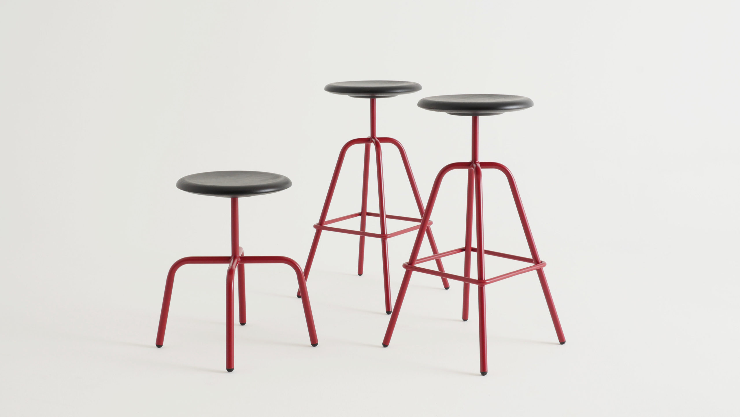 Herrenberger stool in three dimension, red powder coated for Viu store